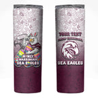 Personalized Manly Warringah Sea Eagles Skinny Tumbler Easter Mascot - Colorful Eggs Cartoon Style