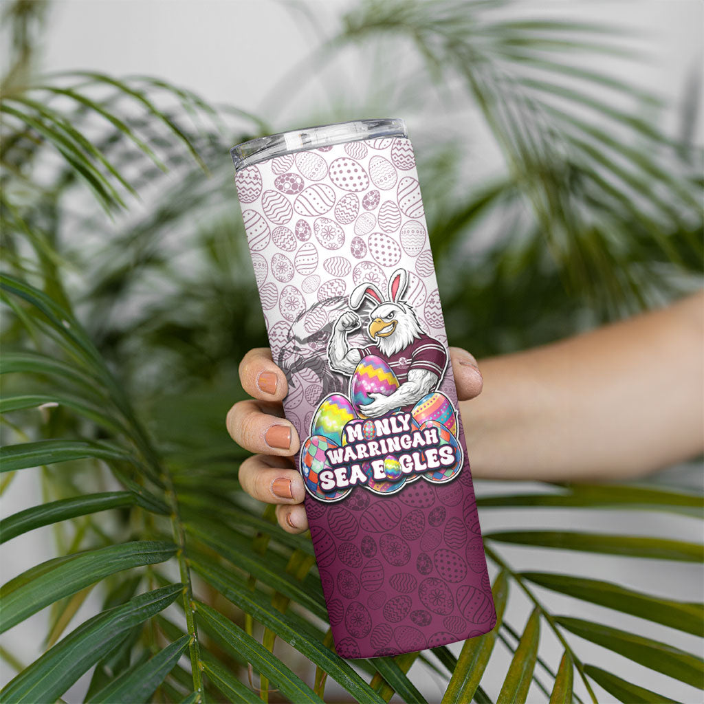 Personalized Manly Warringah Sea Eagles Skinny Tumbler Easter Mascot - Colorful Eggs Cartoon Style