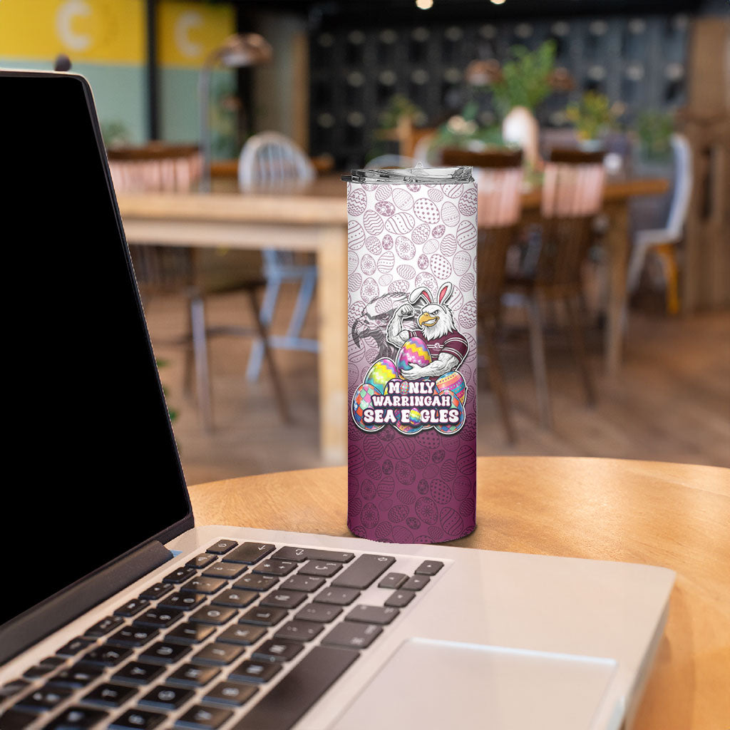Personalized Manly Warringah Sea Eagles Skinny Tumbler Easter Mascot - Colorful Eggs Cartoon Style