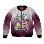 Personalized Manly Warringah Sea Eagles Sleeve Zip Bomber Jacket Easter Mascot - Colorful Eggs Cartoon Style