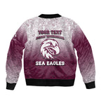 Personalized Manly Warringah Sea Eagles Sleeve Zip Bomber Jacket Easter Mascot - Colorful Eggs Cartoon Style