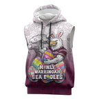 Personalized Manly Warringah Sea Eagles Sleeveless Hoodie Easter Mascot - Colorful Eggs Cartoon Style