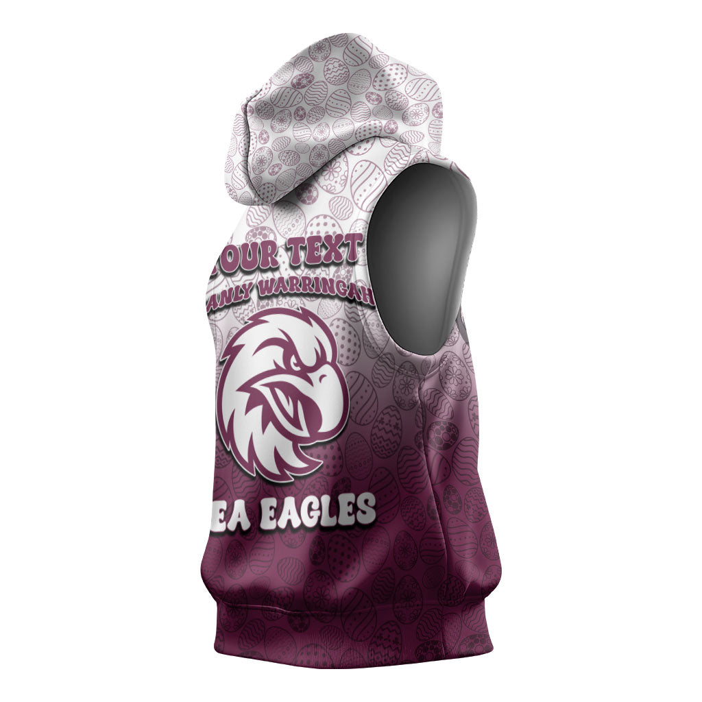 Personalized Manly Warringah Sea Eagles Sleeveless Hoodie Easter Mascot - Colorful Eggs Cartoon Style