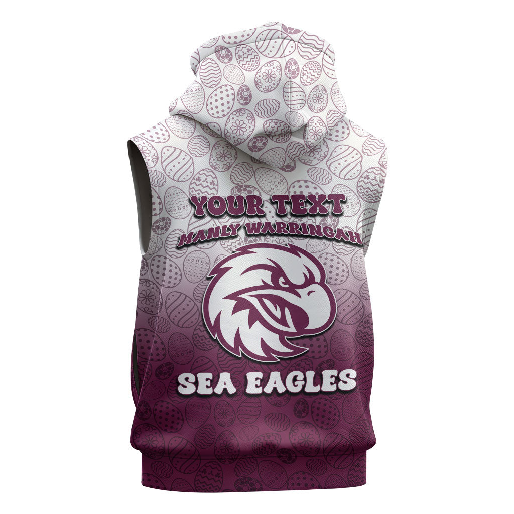 Personalized Manly Warringah Sea Eagles Sleeveless Zip Hoodie Easter Mascot - Colorful Eggs Cartoon Style