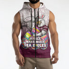 Personalized Manly Warringah Sea Eagles Sleeveless Zip Hoodie Easter Mascot - Colorful Eggs Cartoon Style