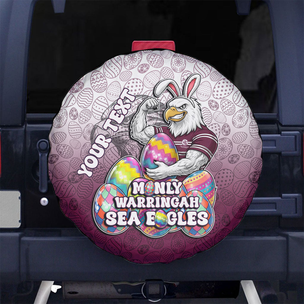 Personalized Manly Warringah Sea Eagles Spare Tire Cover Easter Mascot - Colorful Eggs Cartoon Style
