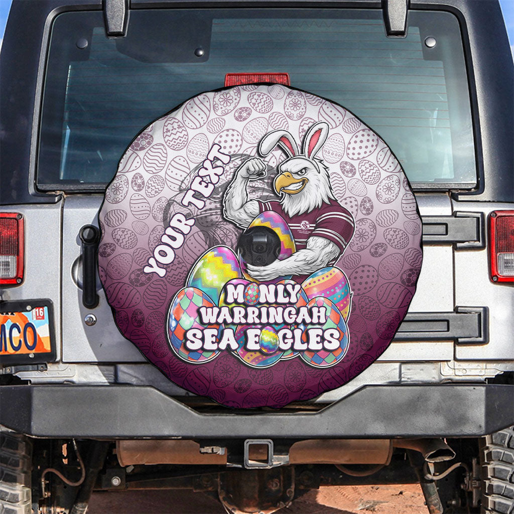 Personalized Manly Warringah Sea Eagles Spare Tire Cover Easter Mascot - Colorful Eggs Cartoon Style