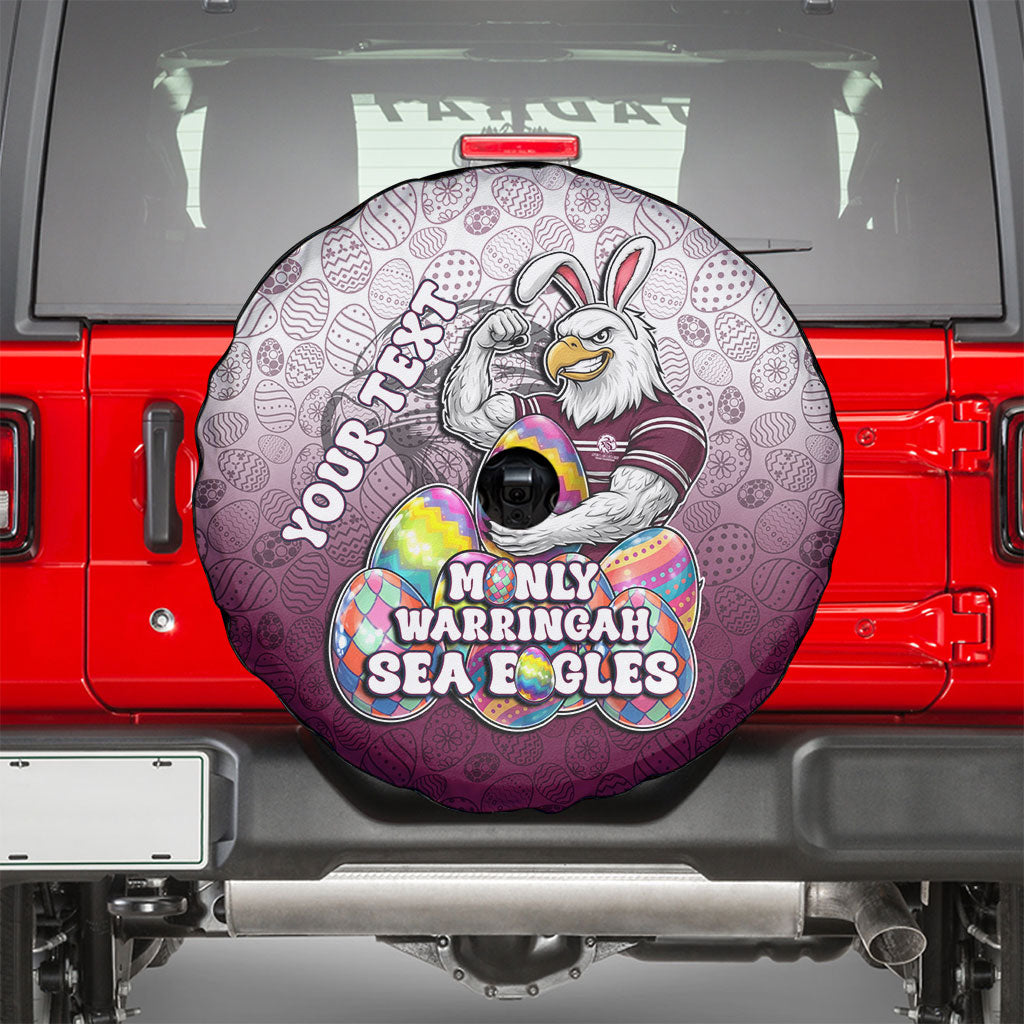 Personalized Manly Warringah Sea Eagles Spare Tire Cover Easter Mascot - Colorful Eggs Cartoon Style
