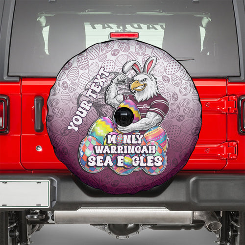 Personalized Manly Warringah Sea Eagles Spare Tire Cover Easter Mascot - Colorful Eggs Cartoon Style