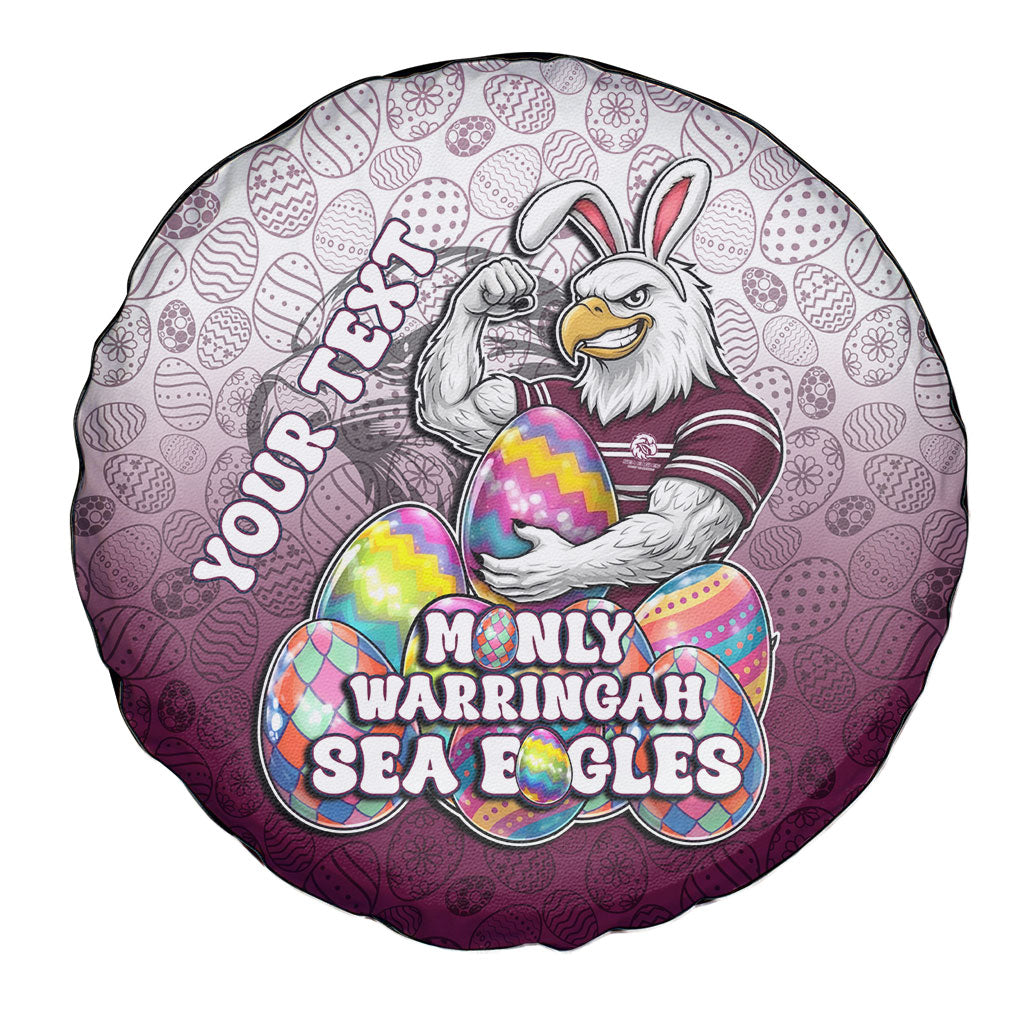 Personalized Manly Warringah Sea Eagles Spare Tire Cover Easter Mascot - Colorful Eggs Cartoon Style