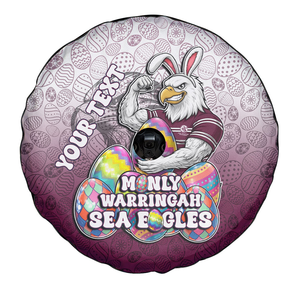 Personalized Manly Warringah Sea Eagles Spare Tire Cover Easter Mascot - Colorful Eggs Cartoon Style