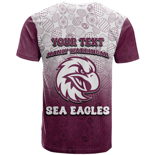 Personalized Manly Warringah Sea Eagles T Shirt Easter Mascot - Colorful Eggs Cartoon Style