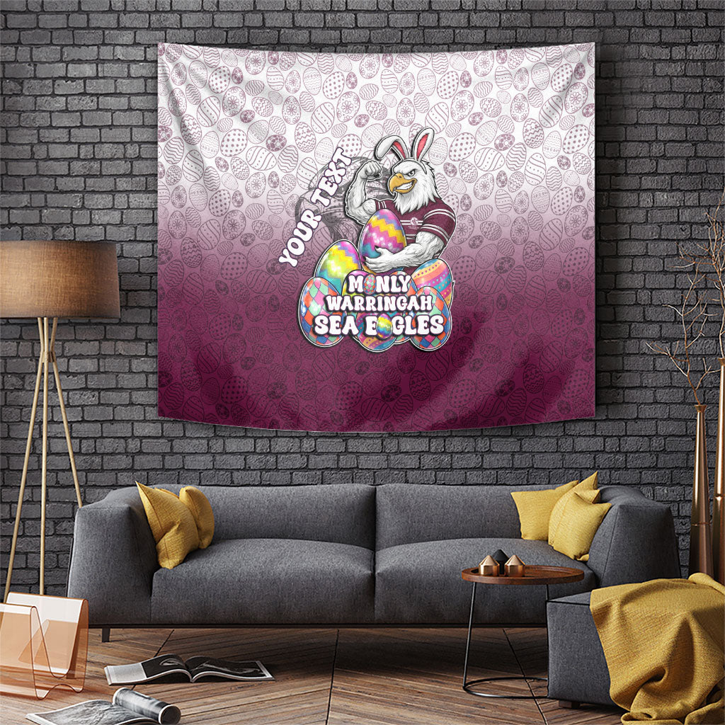 Personalized Manly Warringah Sea Eagles Tapestry Easter Mascot - Colorful Eggs Cartoon Style