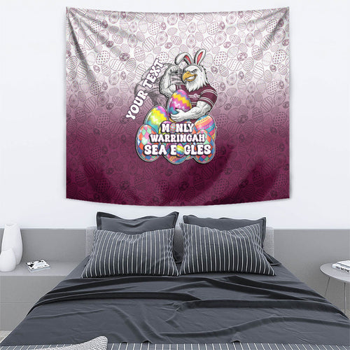 Personalized Manly Warringah Sea Eagles Tapestry Easter Mascot - Colorful Eggs Cartoon Style