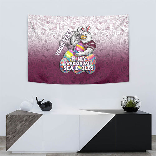 Personalized Manly Warringah Sea Eagles Tapestry Easter Mascot - Colorful Eggs Cartoon Style