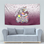 Personalized Manly Warringah Sea Eagles Tapestry Easter Mascot - Colorful Eggs Cartoon Style