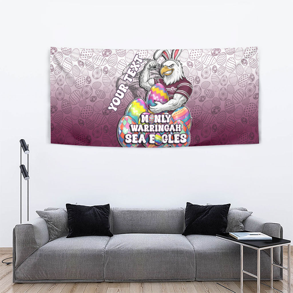 Personalized Manly Warringah Sea Eagles Tapestry Easter Mascot - Colorful Eggs Cartoon Style
