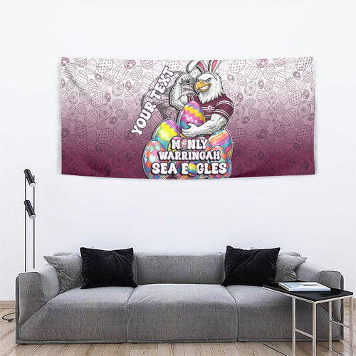Personalized Manly Warringah Sea Eagles Tapestry Easter Mascot - Colorful Eggs Cartoon Style