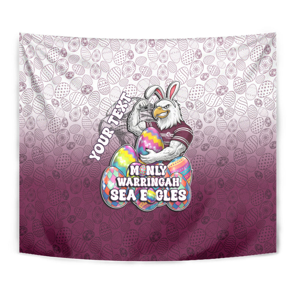 Personalized Manly Warringah Sea Eagles Tapestry Easter Mascot - Colorful Eggs Cartoon Style