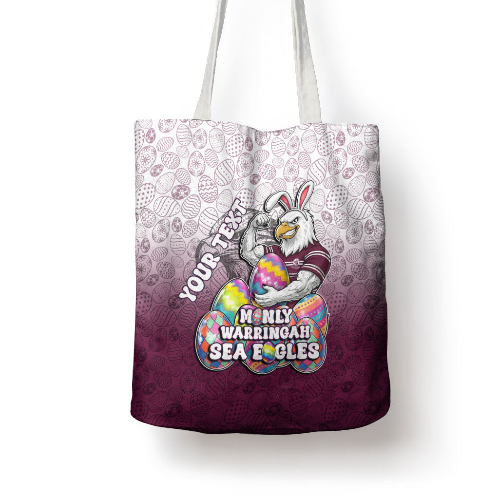 Personalized Manly Warringah Sea Eagles Tote Bag Easter Mascot - Colorful Eggs Cartoon Style