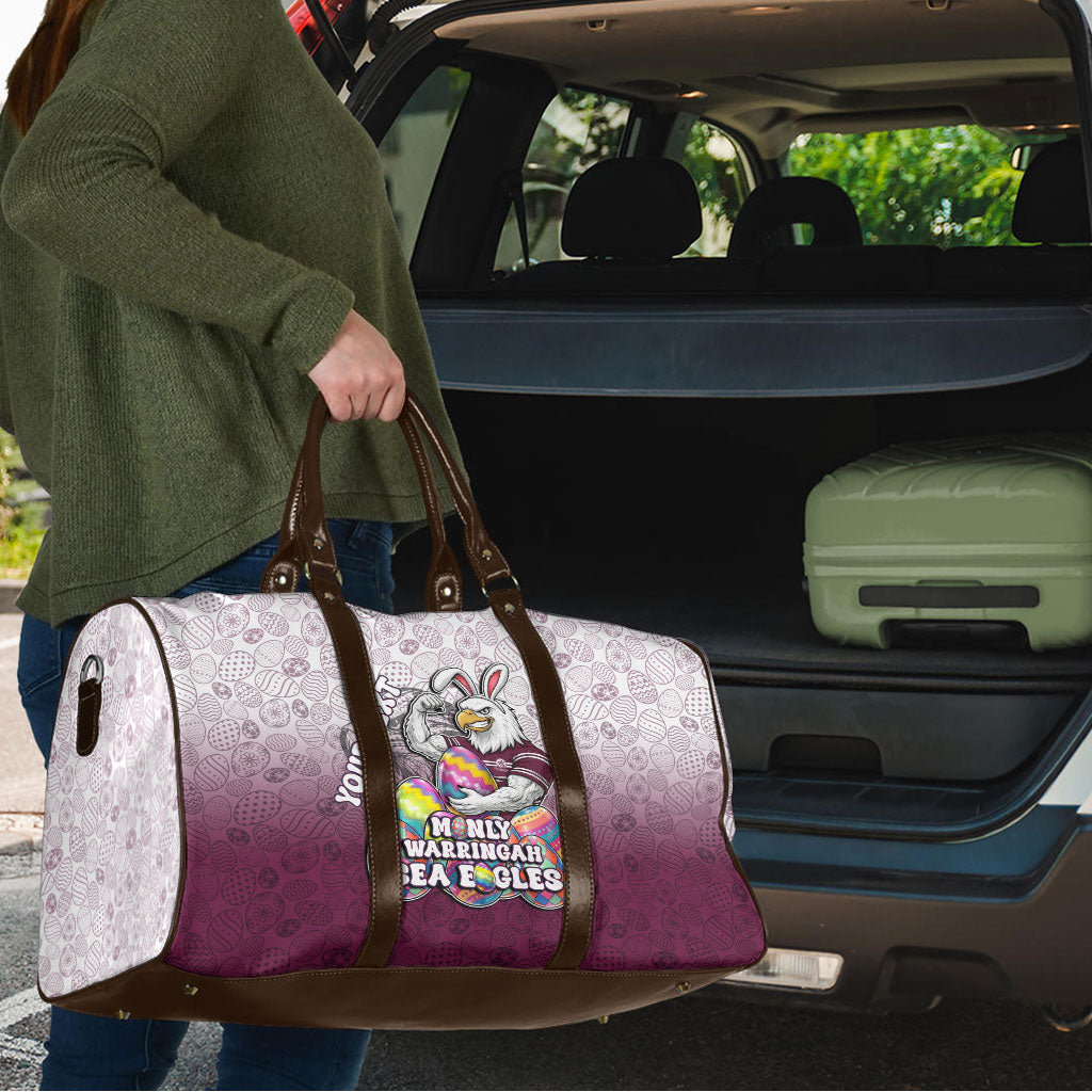 Personalized Manly Warringah Sea Eagles Travel Bag Easter Mascot - Colorful Eggs Cartoon Style