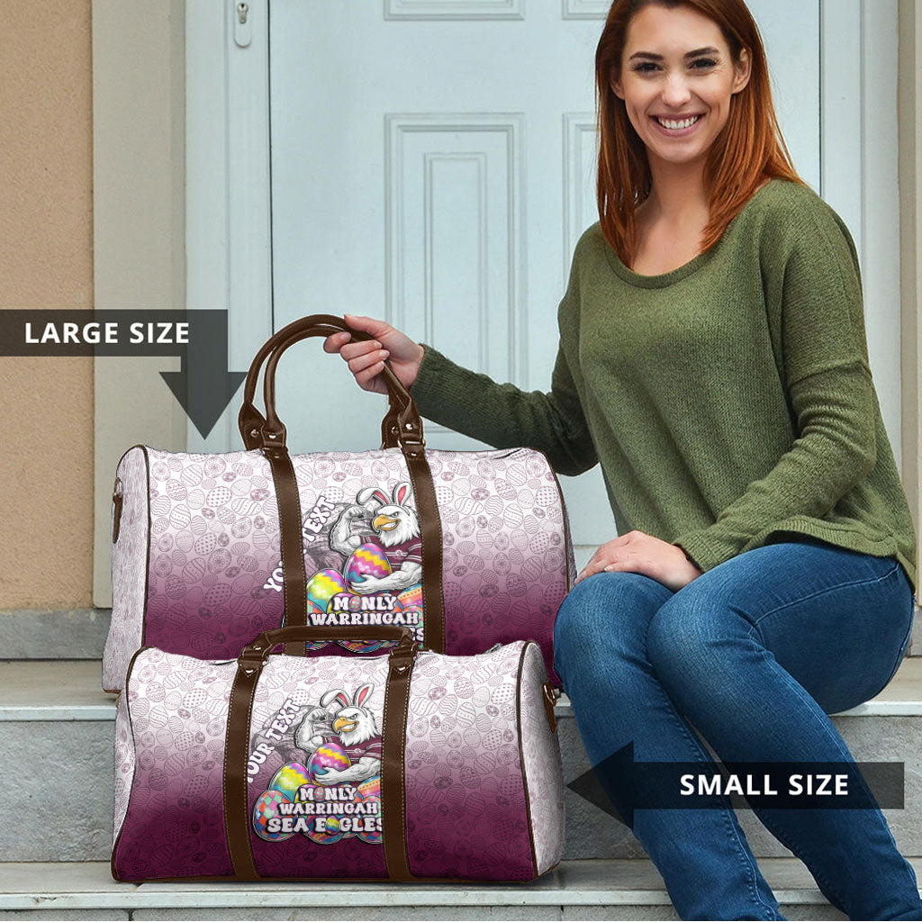 Personalized Manly Warringah Sea Eagles Travel Bag Easter Mascot - Colorful Eggs Cartoon Style