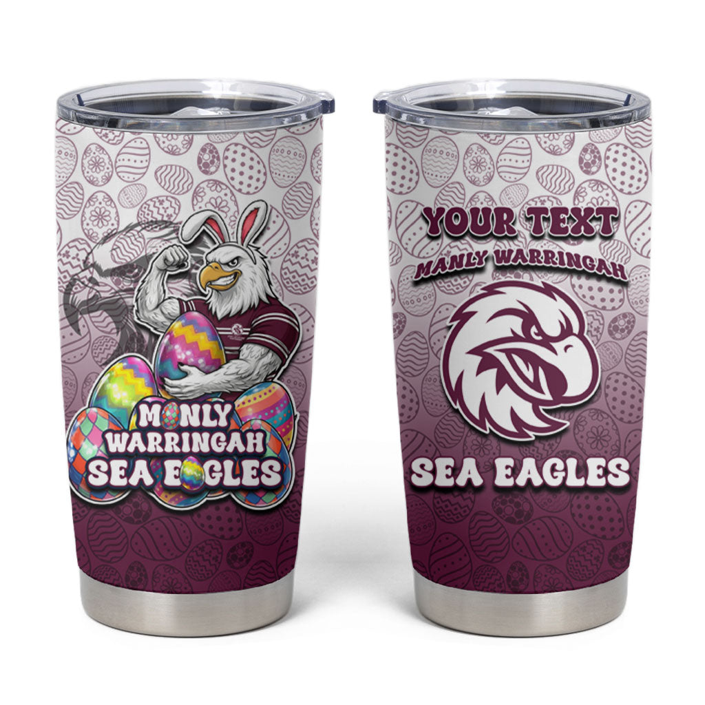 Personalized Manly Warringah Sea Eagles Tumbler Cup Easter Mascot - Colorful Eggs Cartoon Style