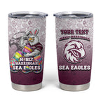 Personalized Manly Warringah Sea Eagles Tumbler Cup Easter Mascot - Colorful Eggs Cartoon Style