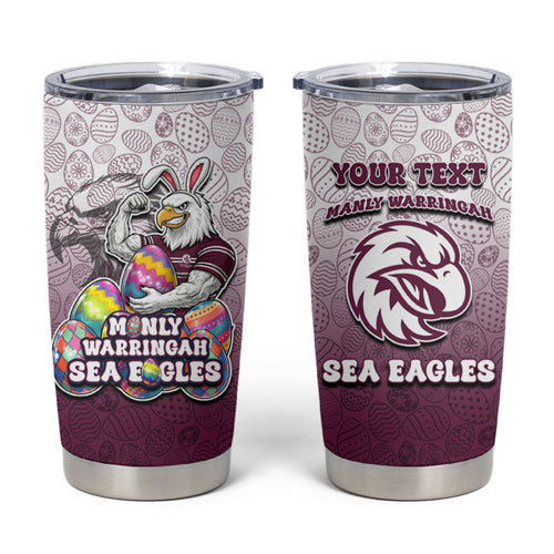 Personalized Manly Warringah Sea Eagles Tumbler Cup Easter Mascot - Colorful Eggs Cartoon Style