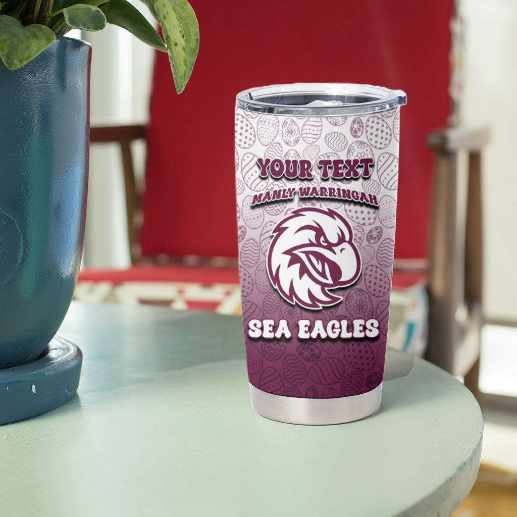 Personalized Manly Warringah Sea Eagles Tumbler Cup Easter Mascot - Colorful Eggs Cartoon Style