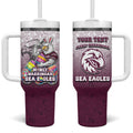 Personalized Manly Warringah Sea Eagles Tumbler With Handle Easter Mascot - Colorful Eggs Cartoon Style