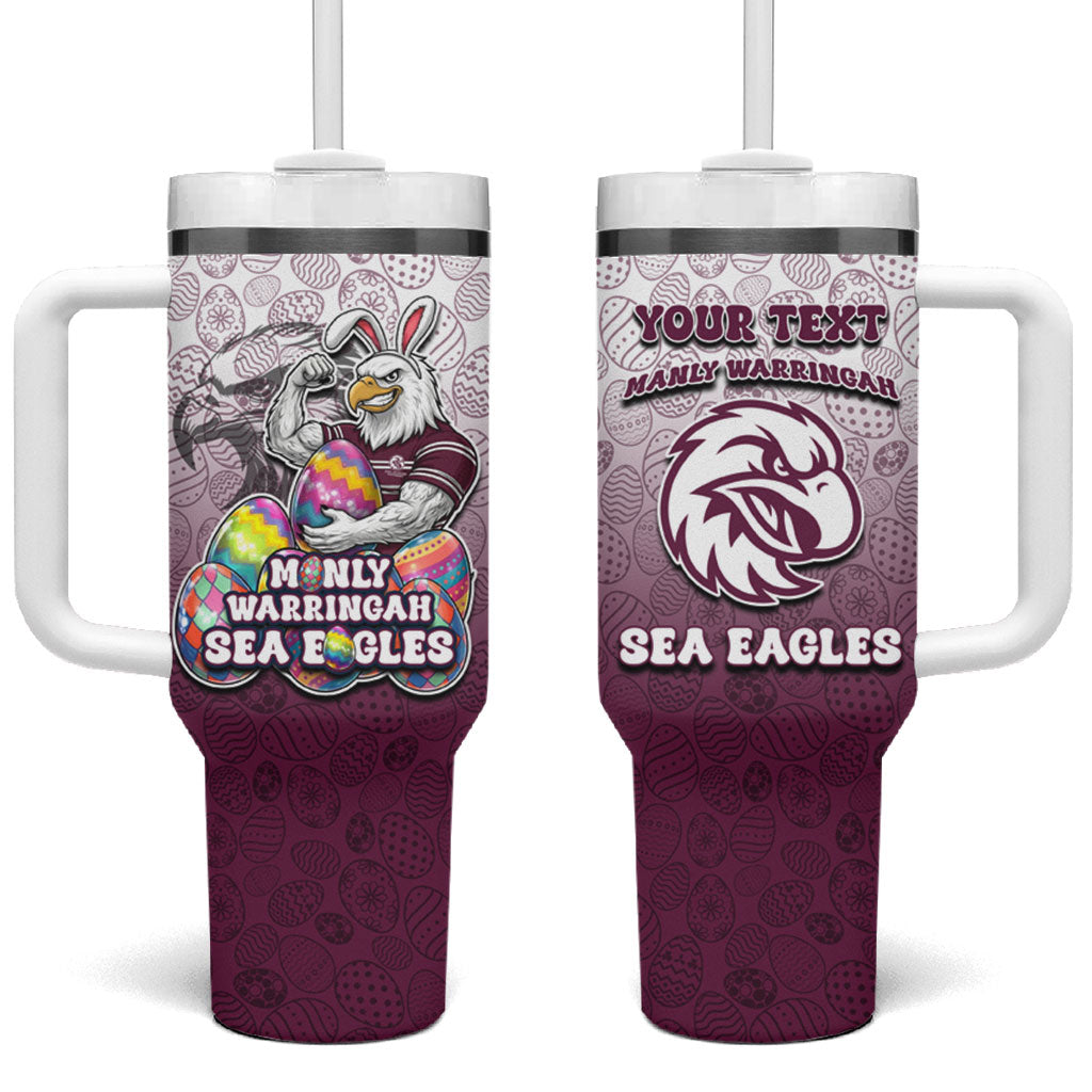 Personalized Manly Warringah Sea Eagles Tumbler With Handle Easter Mascot - Colorful Eggs Cartoon Style