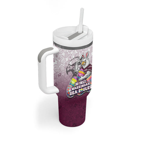 Personalized Manly Warringah Sea Eagles Tumbler With Handle Easter Mascot - Colorful Eggs Cartoon Style