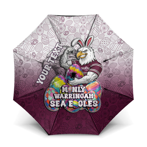 Personalized Manly Warringah Sea Eagles Umbrella Easter Mascot - Colorful Eggs Cartoon Style