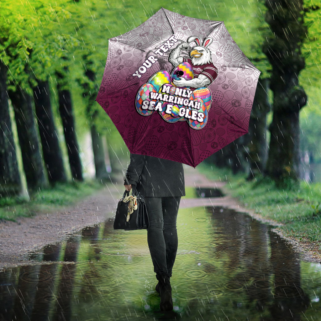 Personalized Manly Warringah Sea Eagles Umbrella Easter Mascot - Colorful Eggs Cartoon Style