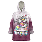 Personalized Manly Warringah Sea Eagles Wearable Blanket Hoodie Easter Mascot - Colorful Eggs Cartoon Style