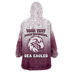 Personalized Manly Warringah Sea Eagles Wearable Blanket Hoodie Easter Mascot - Colorful Eggs Cartoon Style