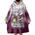 Personalized Manly Warringah Sea Eagles Wearable Blanket Hoodie Easter Mascot - Colorful Eggs Cartoon Style