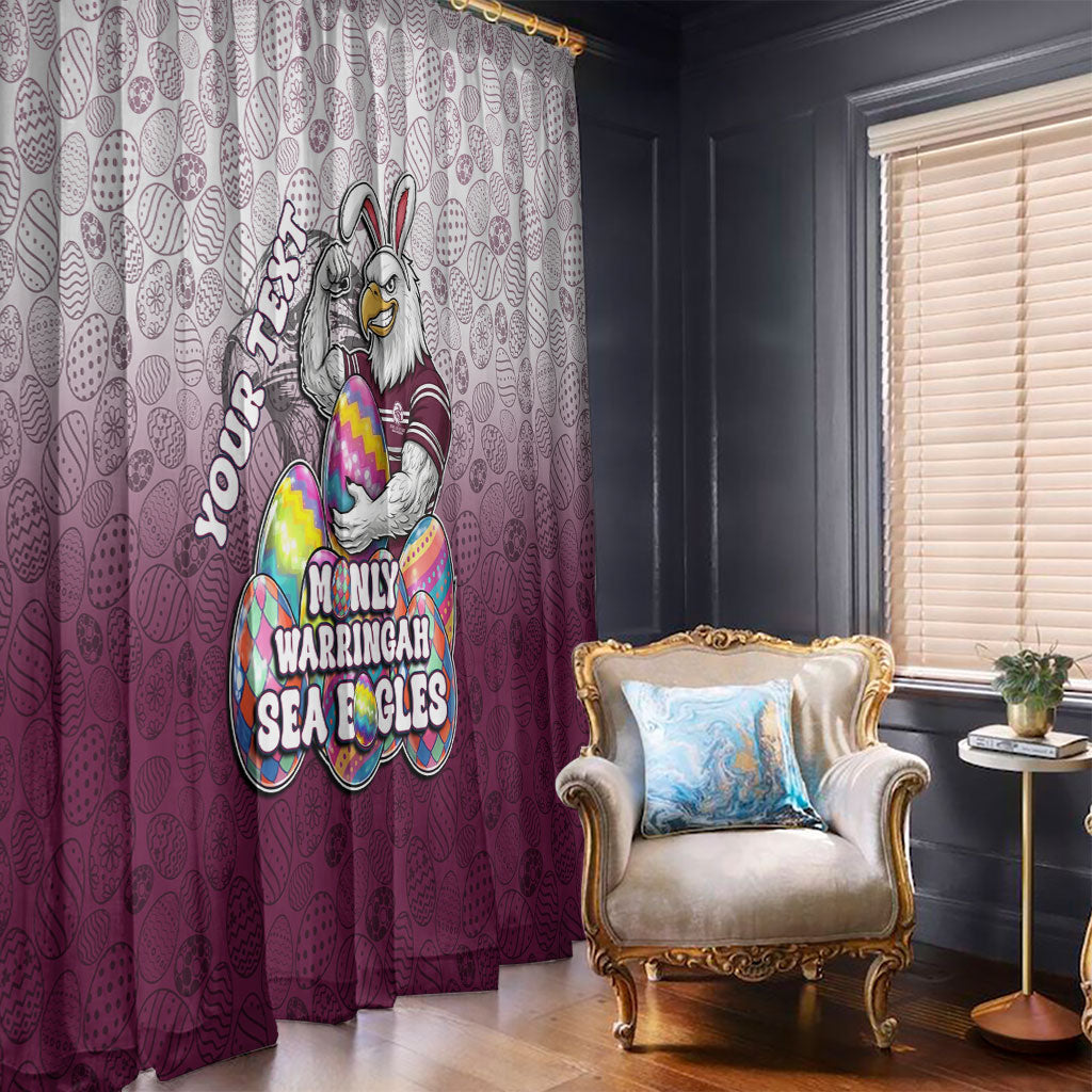 Personalized Manly Warringah Sea Eagles Window Curtain Easter Mascot - Colorful Eggs Cartoon Style