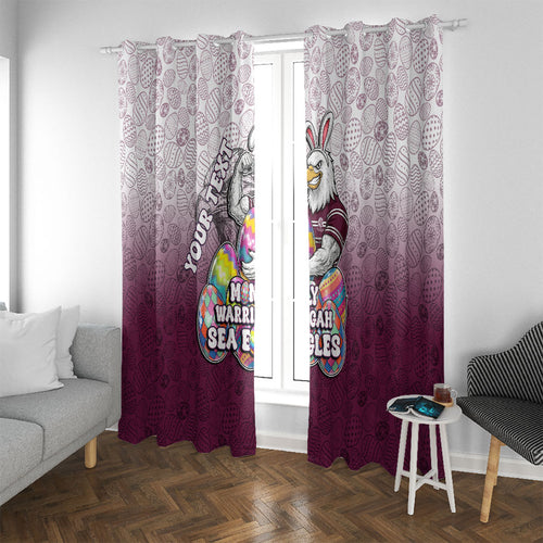 Personalized Manly Warringah Sea Eagles Window Curtain Easter Mascot - Colorful Eggs Cartoon Style