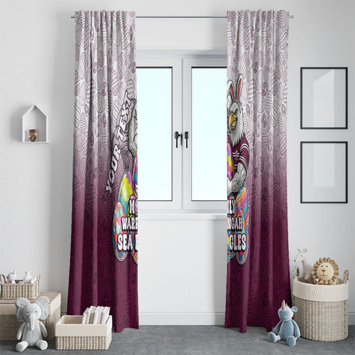 Personalized Manly Warringah Sea Eagles Window Curtain Easter Mascot - Colorful Eggs Cartoon Style