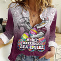 Personalized Manly Warringah Sea Eagles Women Casual Shirt Easter Mascot - Colorful Eggs Cartoon Style