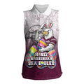 Personalized Manly Warringah Sea Eagles Women Sleeveless Polo Shirt Easter Mascot - Colorful Eggs Cartoon Style