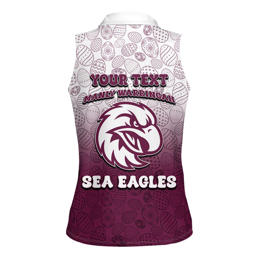 Personalized Manly Warringah Sea Eagles Women Sleeveless Polo Shirt Easter Mascot - Colorful Eggs Cartoon Style
