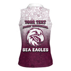 Personalized Manly Warringah Sea Eagles Women Sleeveless Polo Shirt Easter Mascot - Colorful Eggs Cartoon Style