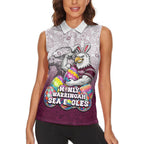 Personalized Manly Warringah Sea Eagles Women Sleeveless Polo Shirt Easter Mascot - Colorful Eggs Cartoon Style