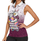 Personalized Manly Warringah Sea Eagles Women Sleeveless Polo Shirt Easter Mascot - Colorful Eggs Cartoon Style