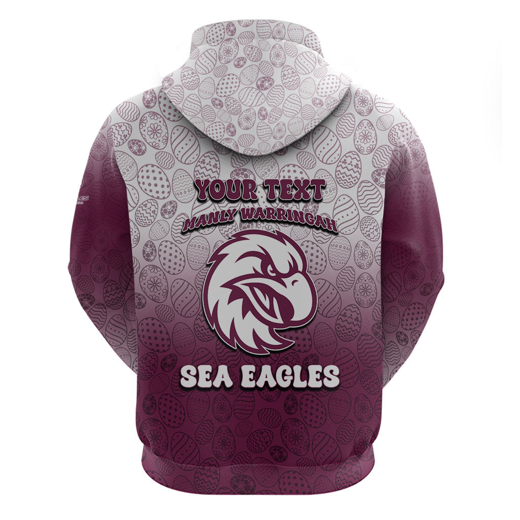 Personalized Manly Warringah Sea Eagles Zip Hoodie Easter Mascot - Colorful Eggs Cartoon Style