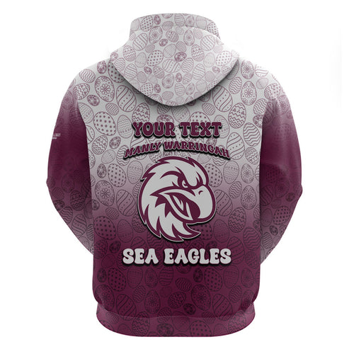 Personalized Manly Warringah Sea Eagles Zip Hoodie Easter Mascot - Colorful Eggs Cartoon Style