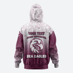 Personalized Manly Warringah Sea Eagles Zip Hoodie Easter Mascot - Colorful Eggs Cartoon Style